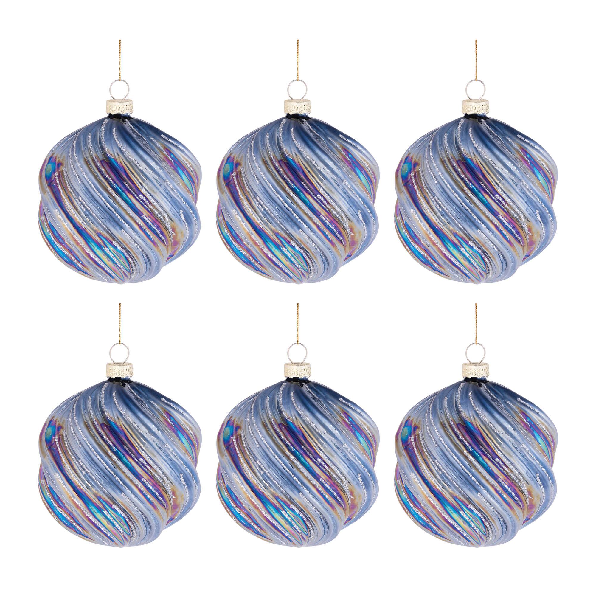 4" Iridescent Swirled Glass Ornaments, 6ct.